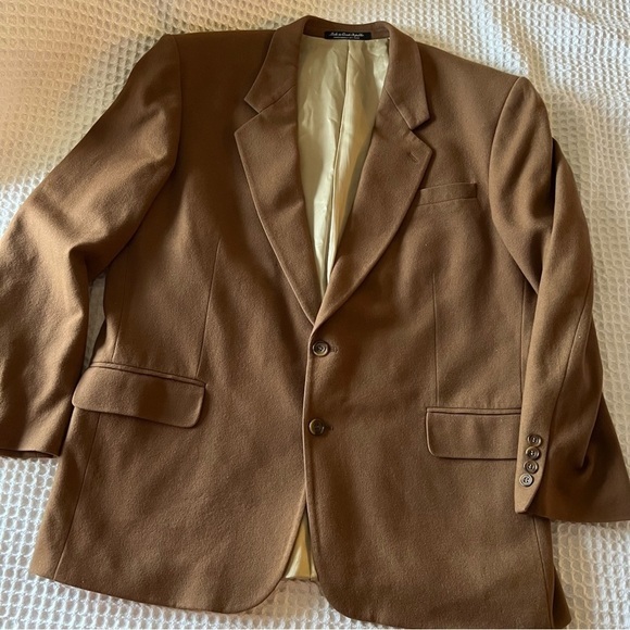 VINTAGE OSCAR DE LA RENTA BROWN CASHMERE WOOL BLEND BLAZER sport jacket size 44R - Picture 1 of 6